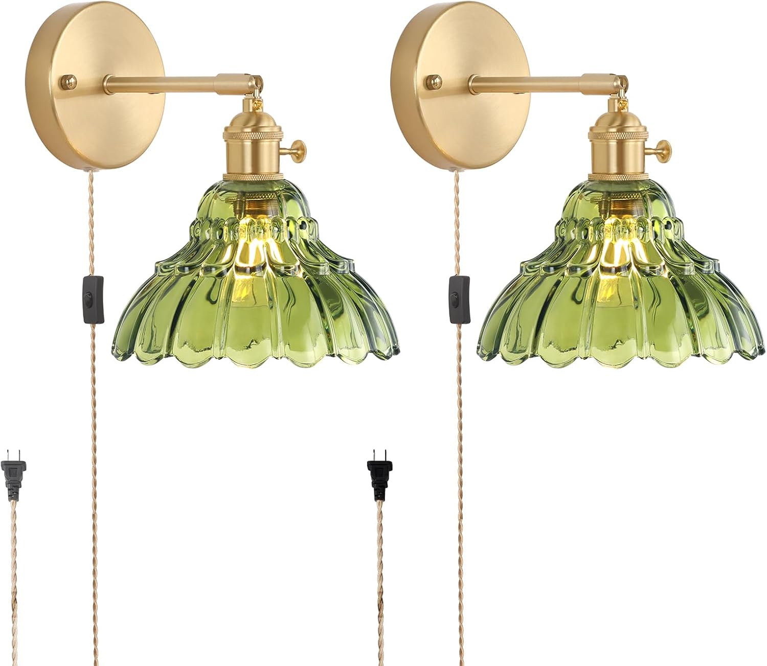 Vintage Battery Operated Wall Sconces Set of Two, Wireless Battery Powered Rose Wall Sconce with Remote Control, RGB Dimmable LED Wall Light for Bedside Bathroom Living Room (Green) - Grand Goldman