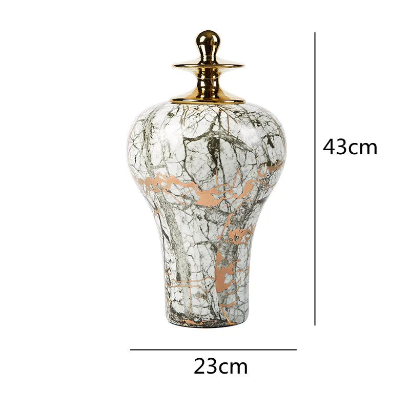Vintage Bottle Marbled General Jar Golden Ginger Jar Porcelain Handicraft Ornaments Vase Flower Arrangement Home Decoration - Grand Goldman