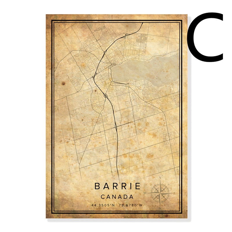 Vintage Burgundy City Map Poster Canvas Painting - Grand Goldman