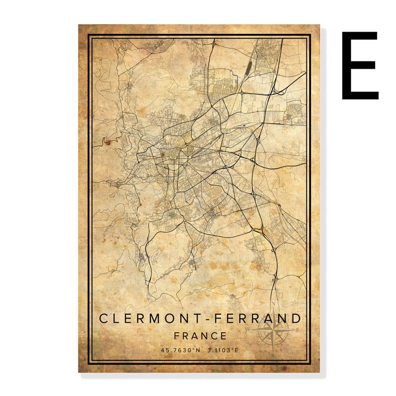 Vintage Burgundy City Map Poster Canvas Painting - Grand Goldman