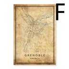 Vintage Burgundy City Map Poster Canvas Painting - Grand Goldman