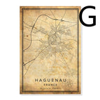 Vintage Burgundy City Map Poster Canvas Painting - Grand Goldman