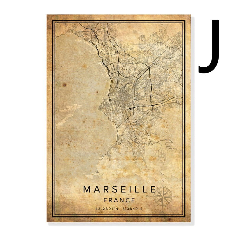 Vintage Burgundy City Map Poster Canvas Painting - Grand Goldman