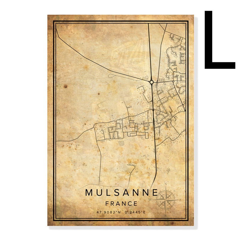 Vintage Burgundy City Map Poster Canvas Painting - Grand Goldman