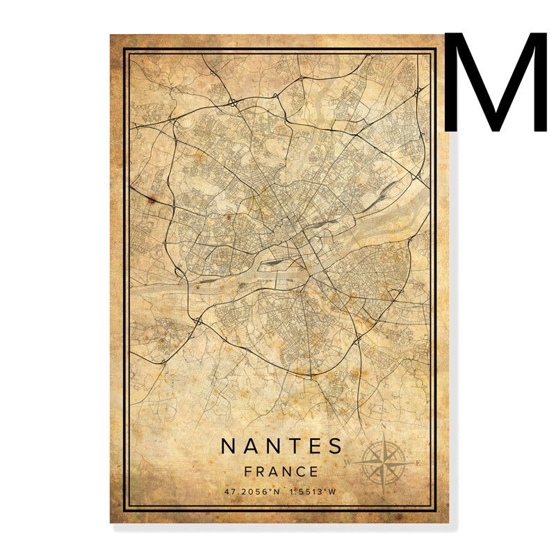 Vintage Burgundy City Map Poster Canvas Painting - Grand Goldman