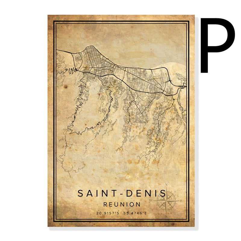 Vintage Burgundy City Map Poster Canvas Painting - Grand Goldman