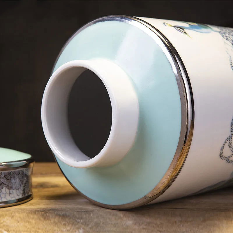 Vintage Ceramic Vase Ginger Jar General Jar Peacock Pattern Flower Pot Desktop Storage Flower Arrangement Home Decoration - Grand Goldman