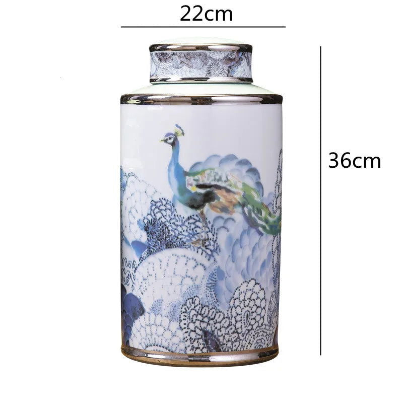 Vintage Ceramic Vase Ginger Jar General Jar Peacock Pattern Flower Pot Desktop Storage Flower Arrangement Home Decoration - Grand Goldman