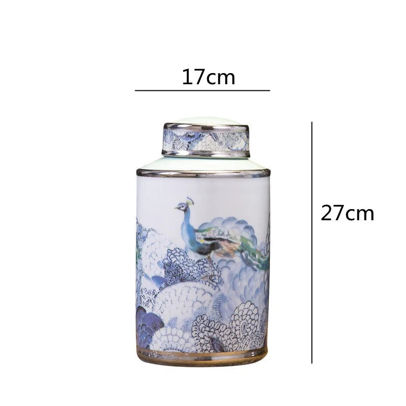 Vintage Ceramic Vase Ginger Jar General Jar Peacock Pattern Flower Pot Desktop Storage Flower Arrangement Home Decoration - Grand Goldman