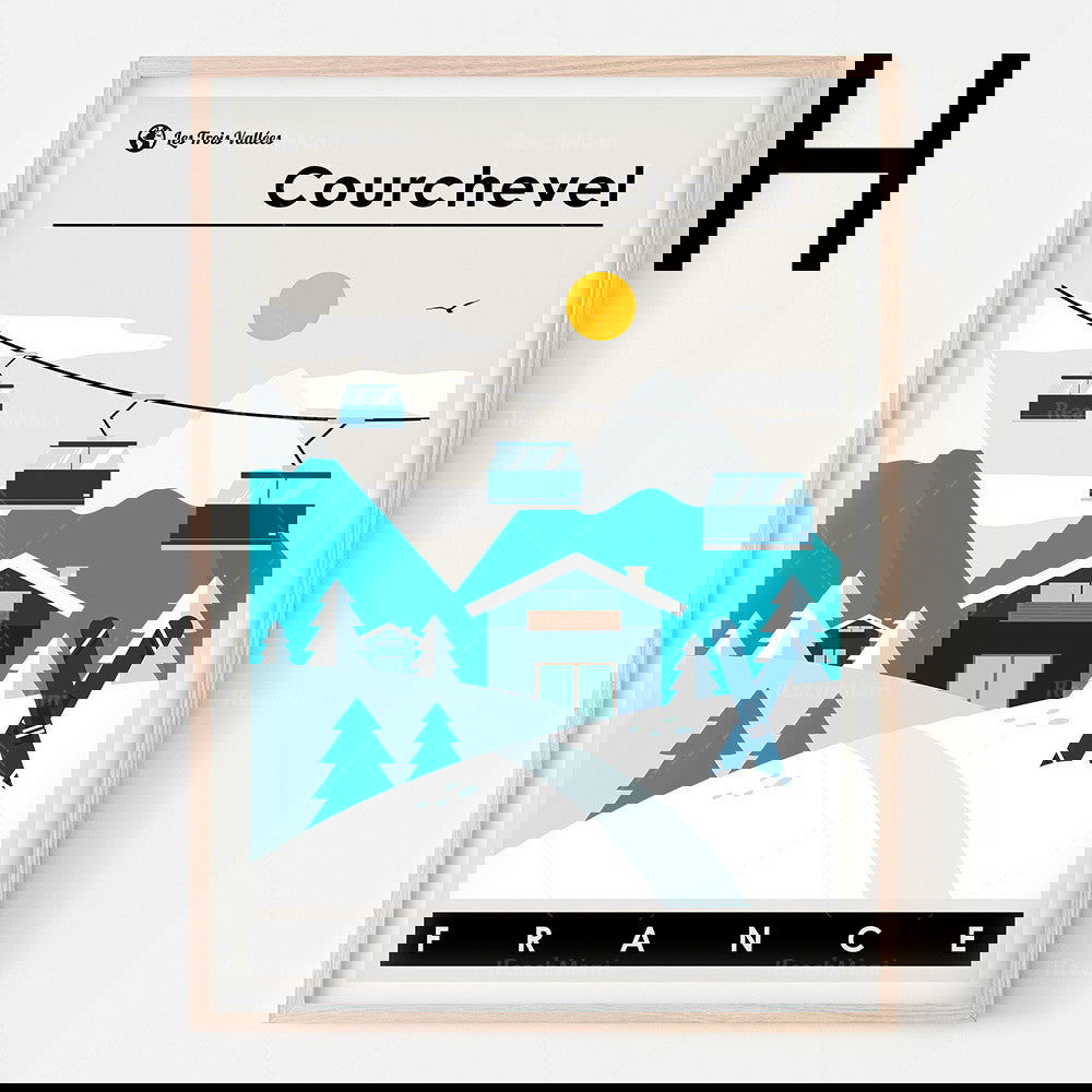 Vintage French Ski Poster Decorated In Bohemian Style Painting France La Plagne Chamonix Les Troix Vallées La Tania Méribel Les Arcs Courchevel Tignes Val d'Isère Whistler Bansko - Grand Goldman