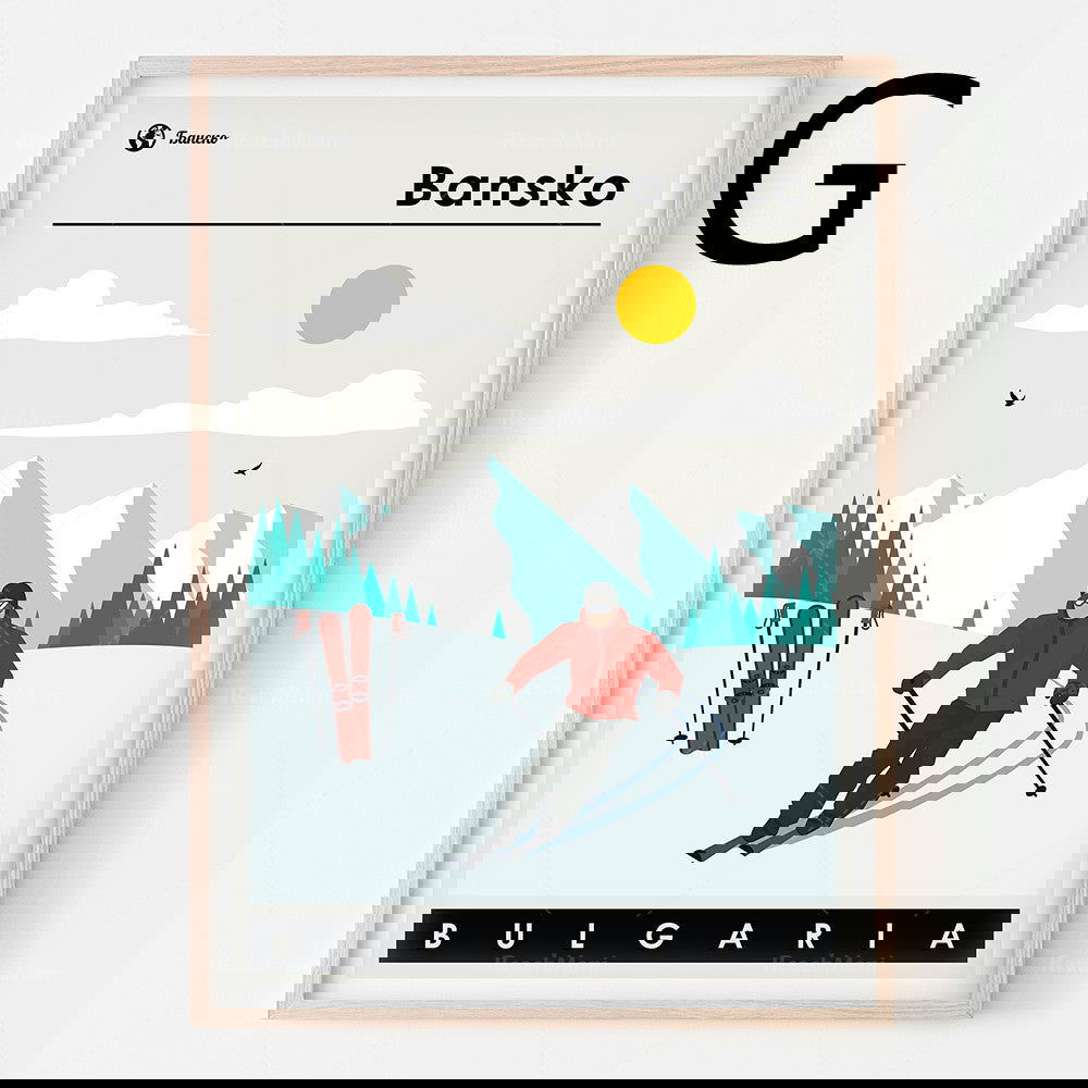 Vintage French Ski Poster Decorated In Bohemian Style Painting France La Plagne Chamonix Les Troix Vallées La Tania Méribel Les Arcs Courchevel Tignes Val d'Isère Whistler Bansko - Grand Goldman