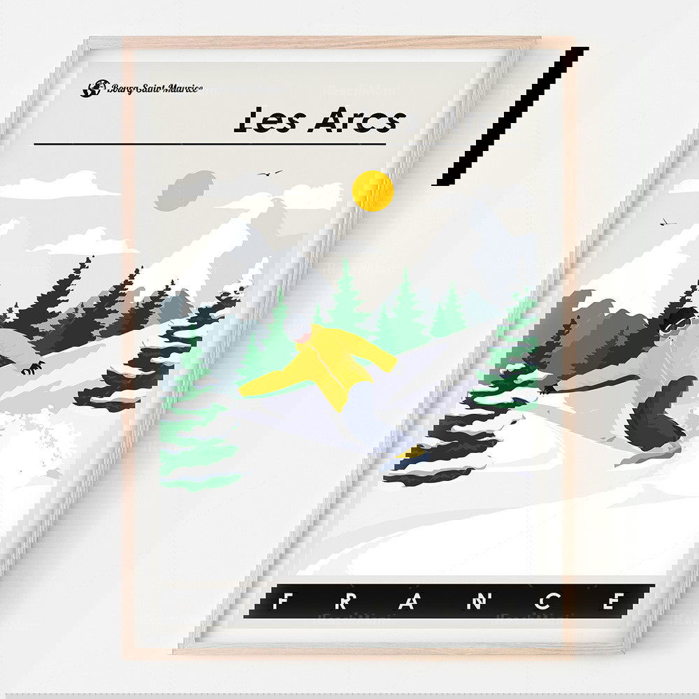 Vintage French Ski Poster Decorated In Bohemian Style Painting France La Plagne Chamonix Les Troix Vallées La Tania Méribel Les Arcs Courchevel Tignes Val d'Isère Whistler Bansko - Grand Goldman