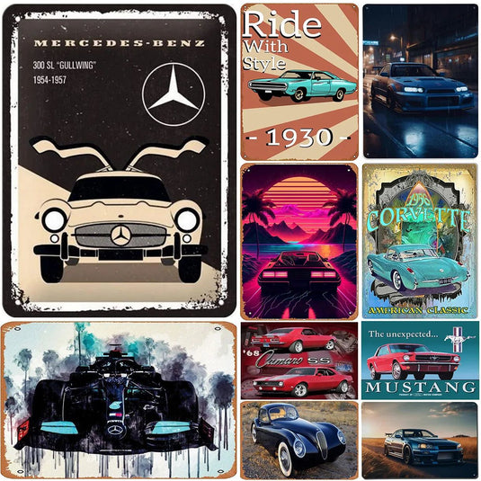 Vintage Metal Tin Signs Classic Cars Old Car Posters Plate Wall Decor for Garage Bars Man Cave Cafe Clubs Retro Posters Plaque - Grand Goldman
