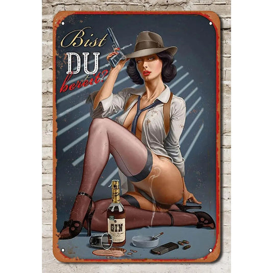 Vintage Metal Tin Signs Retro Pinup Girl Art Cowgirl Wall Decor Poster Decorations For Home Garage Man Cave Cafe Bars Pubs Clubs - Grand Goldman