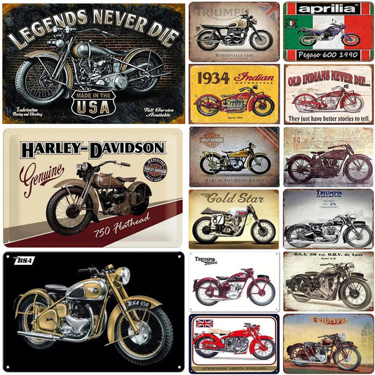 Vintage Motorcycle Metal Tin Signs Legends Never Die Indian BSA Gold Star Triumph IWall Decor for Home Bars Garage Cafe Clubs - Grand Goldman