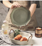 Vintage Rough Pottery Portable Fruit Plate - Grand Goldman