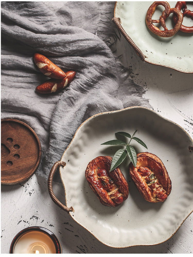 Vintage Rough Pottery Portable Fruit Plate - Grand Goldman