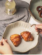 Vintage Rough Pottery Portable Fruit Plate - Grand Goldman