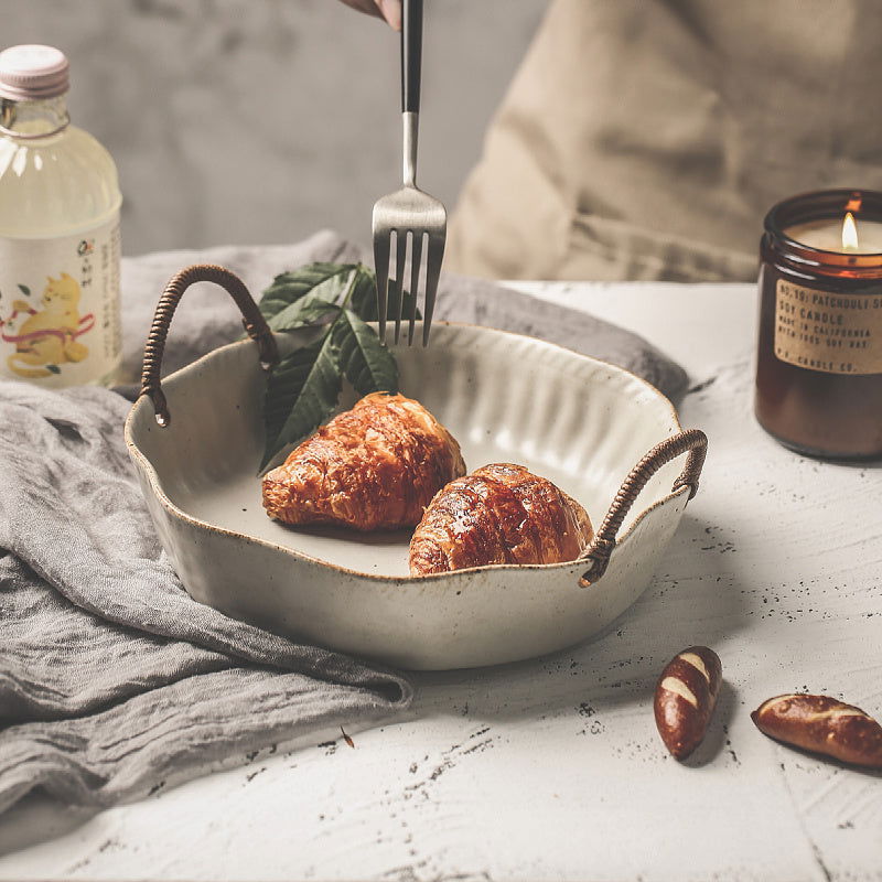 Vintage Rough Pottery Portable Fruit Plate - Grand Goldman