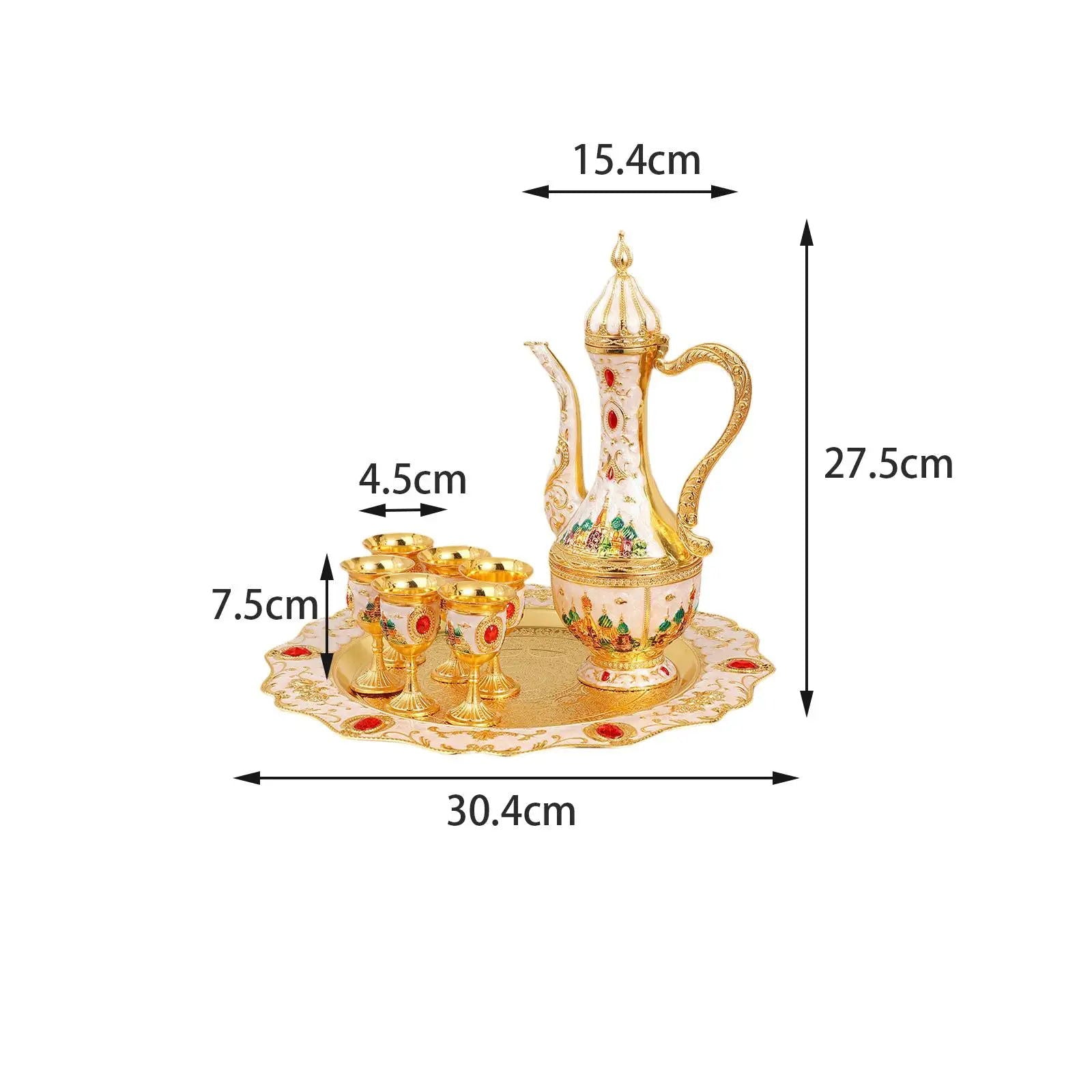 Vintage Turkish Coffee Pot Set - Luxury Zinc Alloy Tea Service Set with 6 Metal Cups, Teapot, Tray | Perfect Wedding, Birthday, Housewarming Gift | Elegant Retro European Design for Living Room, Kitchen, Party - Grand Goldman