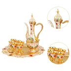 Vintage Turkish Coffee Pot Set - Luxury Zinc Alloy Tea Service Set with 6 Metal Cups, Teapot, Tray | Perfect Wedding, Birthday, Housewarming Gift | Elegant Retro European Design for Living Room, Kitchen, Party - Grand Goldman