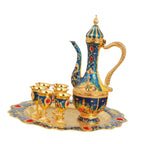 Vintage Turkish Coffee Pot Set - Luxury Zinc Alloy Tea Service Set with 6 Metal Cups, Teapot, Tray | Perfect Wedding, Birthday, Housewarming Gift | Elegant Retro European Design for Living Room, Kitchen, Party - Grand Goldman
