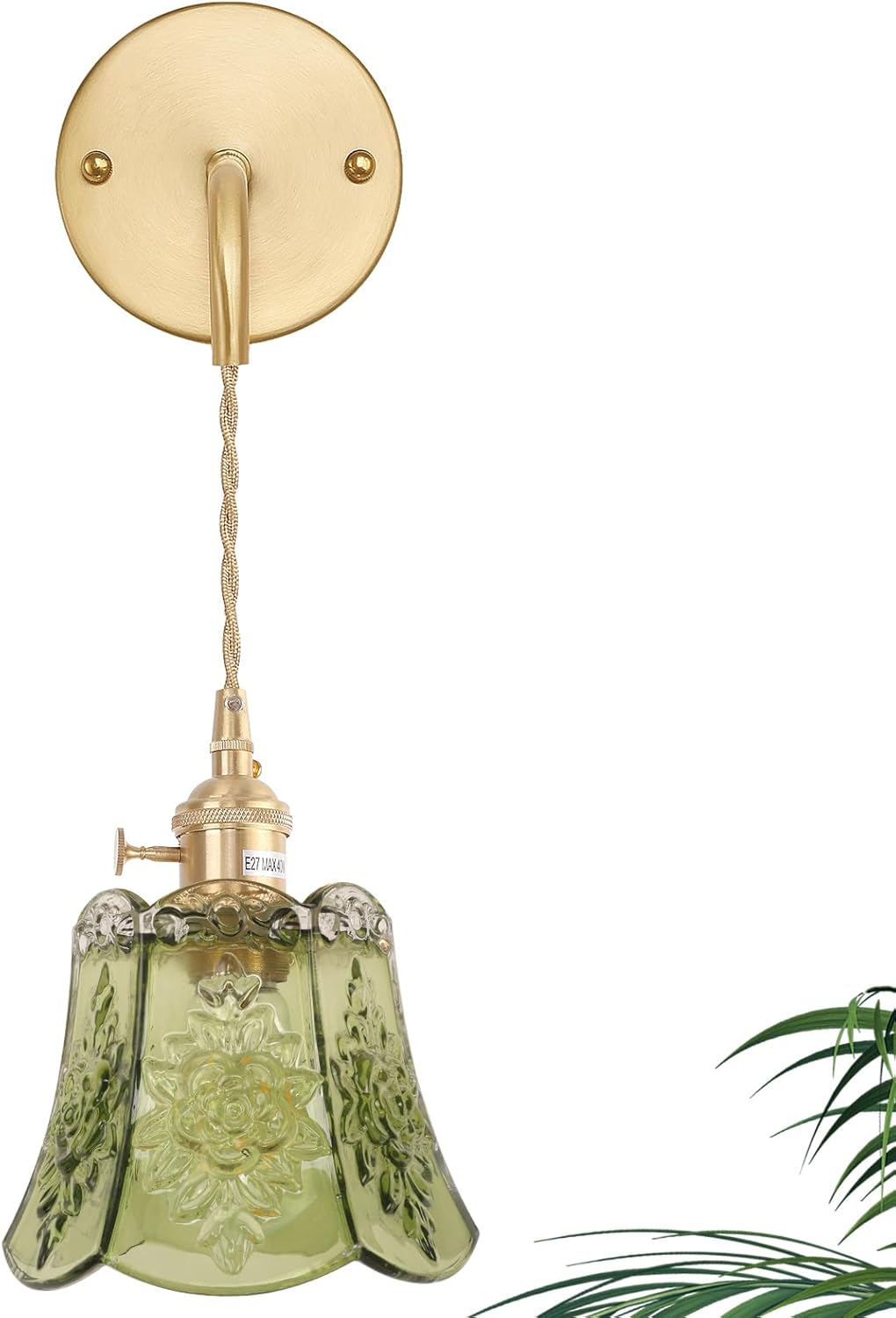 Vintage Wall Sconce Wall Lamp with Clear Striped Glass Shade Hanging Wall Sconce with 4.9FT Plug in Cord, Modern Wall Lamp Fixtures Decor for Bedside Bedroom Indoor Doorway - Grand Goldman