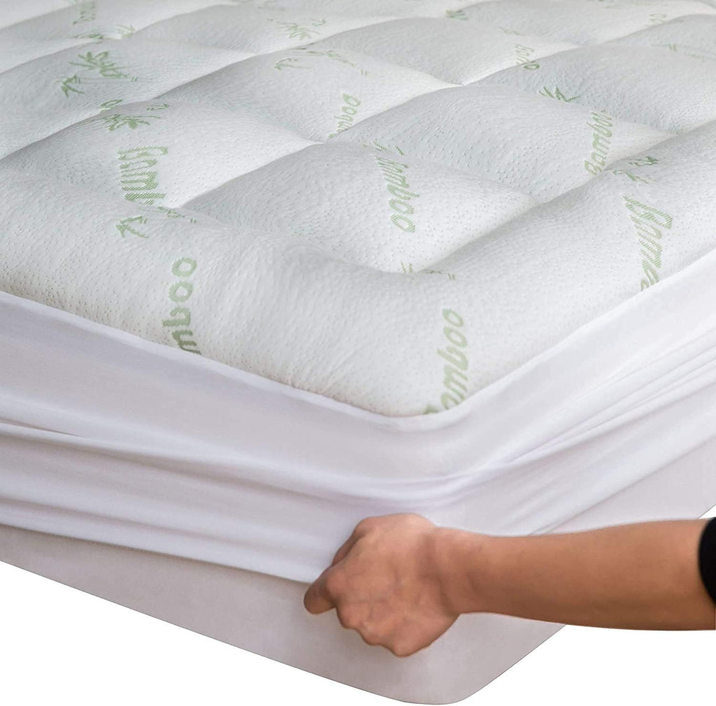 Viscose Made from Bamboo Queen Mattress Topper - Thick Cooling Breathable Pillow Top Mattress Pad for Back Pain Relief - Deep Pocket Topper Fits 8-20 Inches Mattress - Grand Goldman