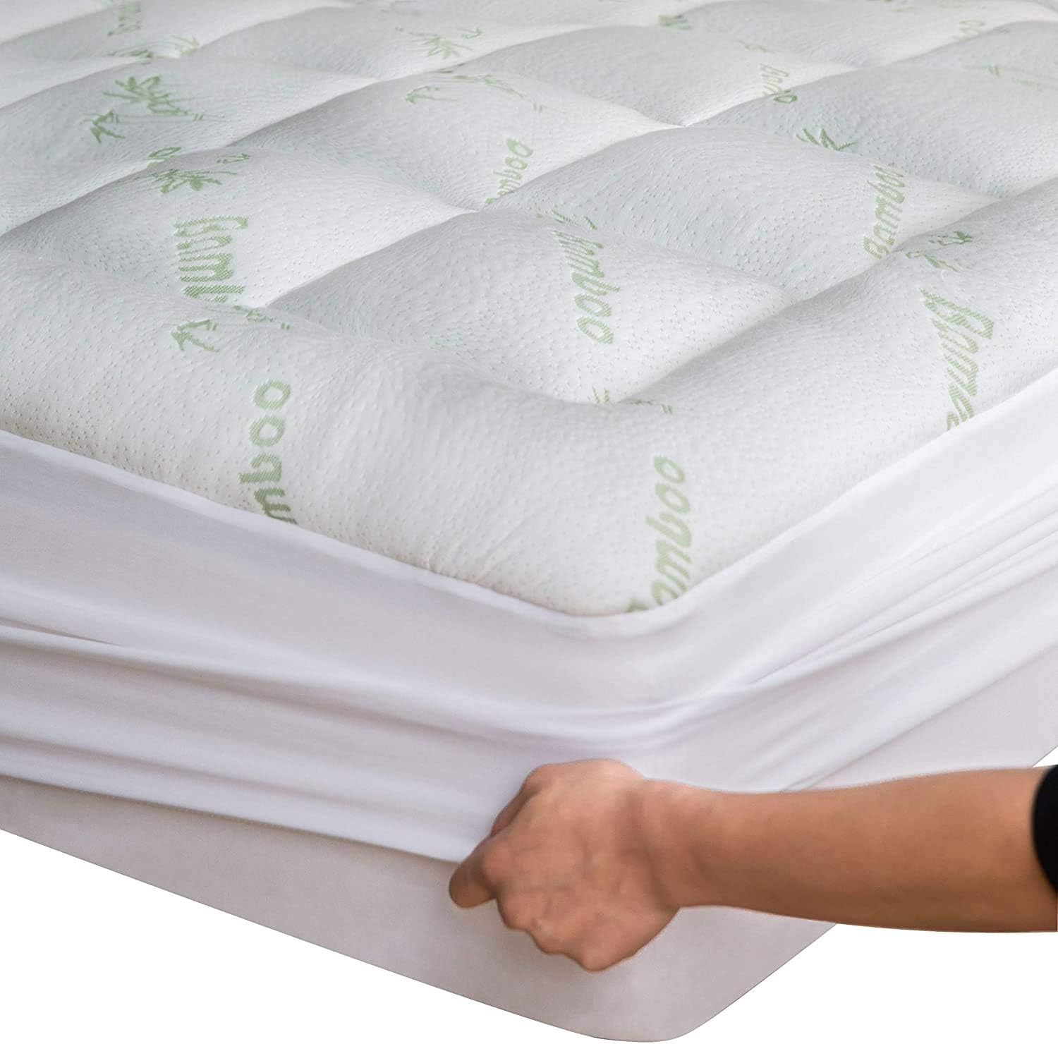 Viscose Made from Bamboo Queen Mattress Topper - Thick Cooling Breathable Pillow Top Mattress Pad for Back Pain Relief - Deep Pocket Topper Fits 8-20 Inches Mattress - Grand Goldman