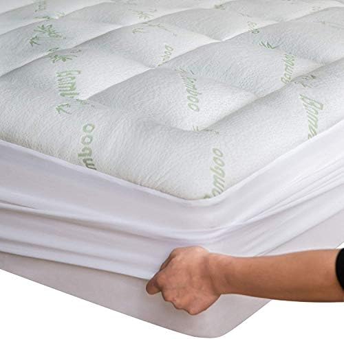 Viscose Made from Bamboo Queen Mattress Topper - Thick Cooling Breathable Pillow Top Mattress Pad for Back Pain Relief - Deep Pocket Topper Fits 8-20 Inches Mattress - Grand Goldman