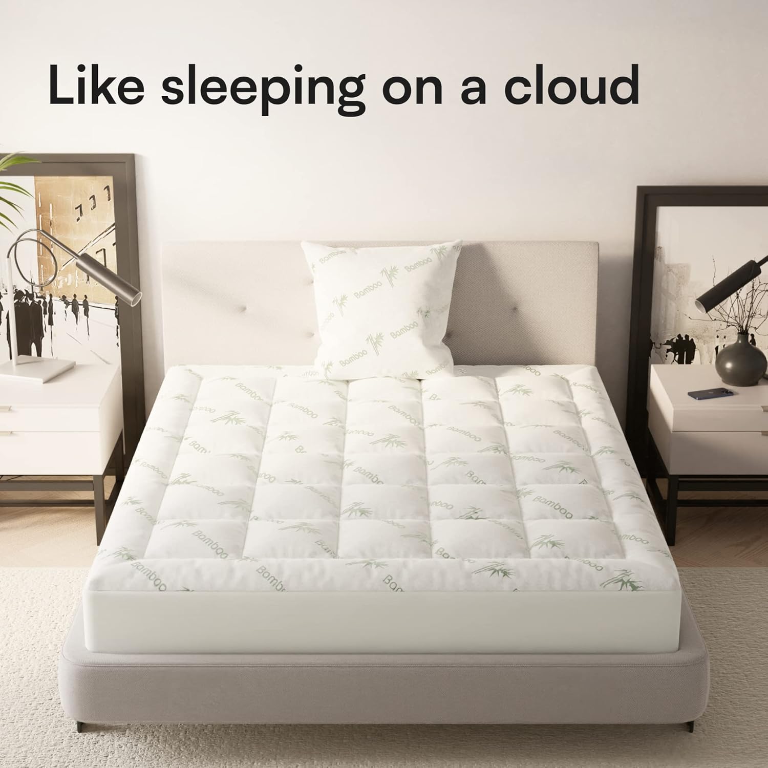 Viscose Made from Bamboo Queen Mattress Topper - Thick Cooling Breathable Pillow Top Mattress Pad for Back Pain Relief - Deep Pocket Topper Fits 8-20 Inches Mattress - Grand Goldman