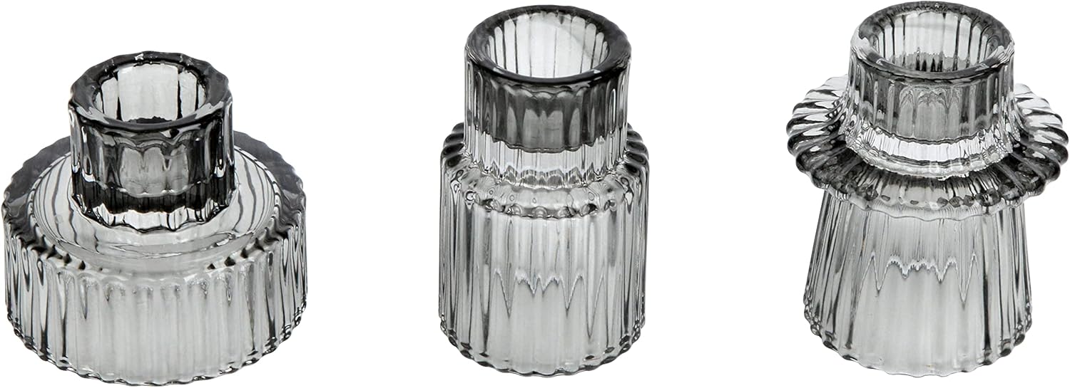 Vixdonos Taper Glass Candlestick Holders Tealight Candle Holders for Table Centerpieces, Wedding Decor and Dinner Party (3 Pcs, Amber) - Grand Goldman