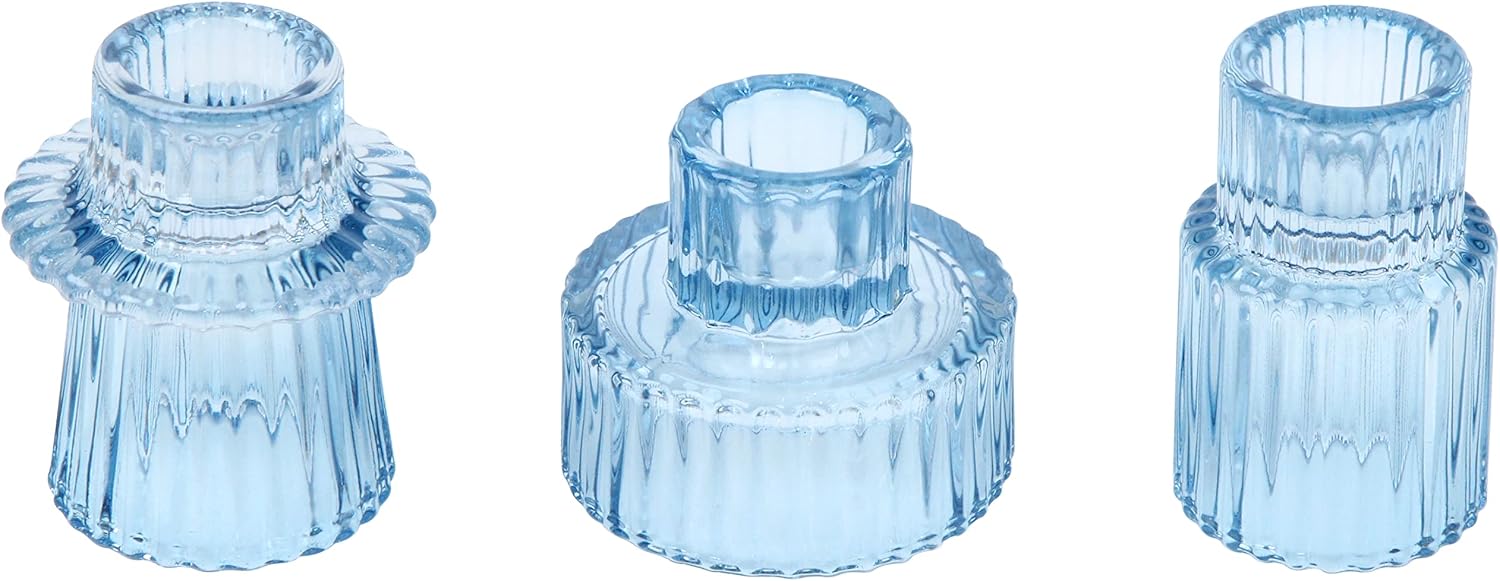 Vixdonos Taper Glass Candlestick Holders Tealight Candle Holders for Table Centerpieces, Wedding Decor and Dinner Party (3 Pcs, Amber) - Grand Goldman