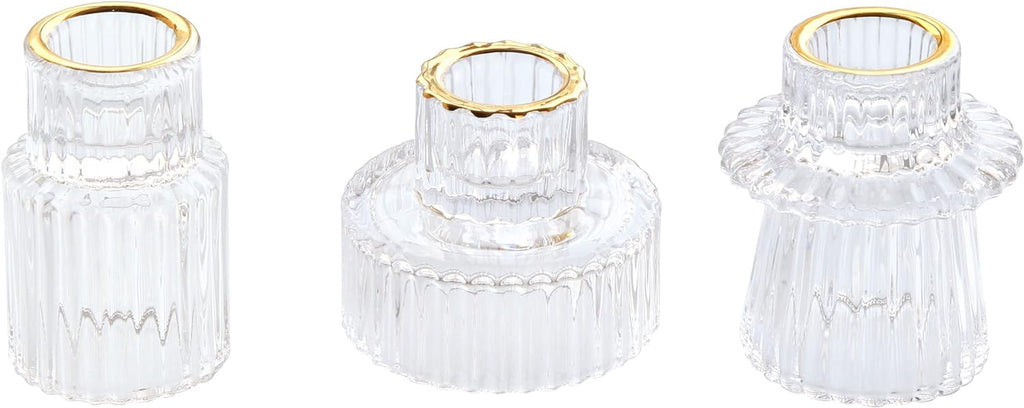 Vixdonos Taper Glass Candlestick Holders Tealight Candle Holders for Table Centerpieces, Wedding Decor and Dinner Party (3 Pcs, Amber) - Grand Goldman