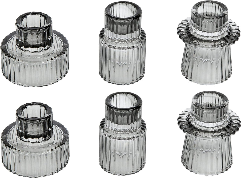 Vixdonos Taper Glass Candlestick Holders Tealight Candle Holders for Table Centerpieces, Wedding Decor and Dinner Party (3 Pcs, Amber) - Grand Goldman