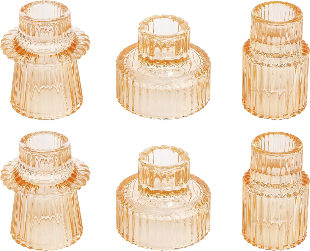 Vixdonos Taper Glass Candlestick Holders Tealight Candle Holders for Table Centerpieces, Wedding Decor and Dinner Party (3 Pcs, Amber) - Grand Goldman