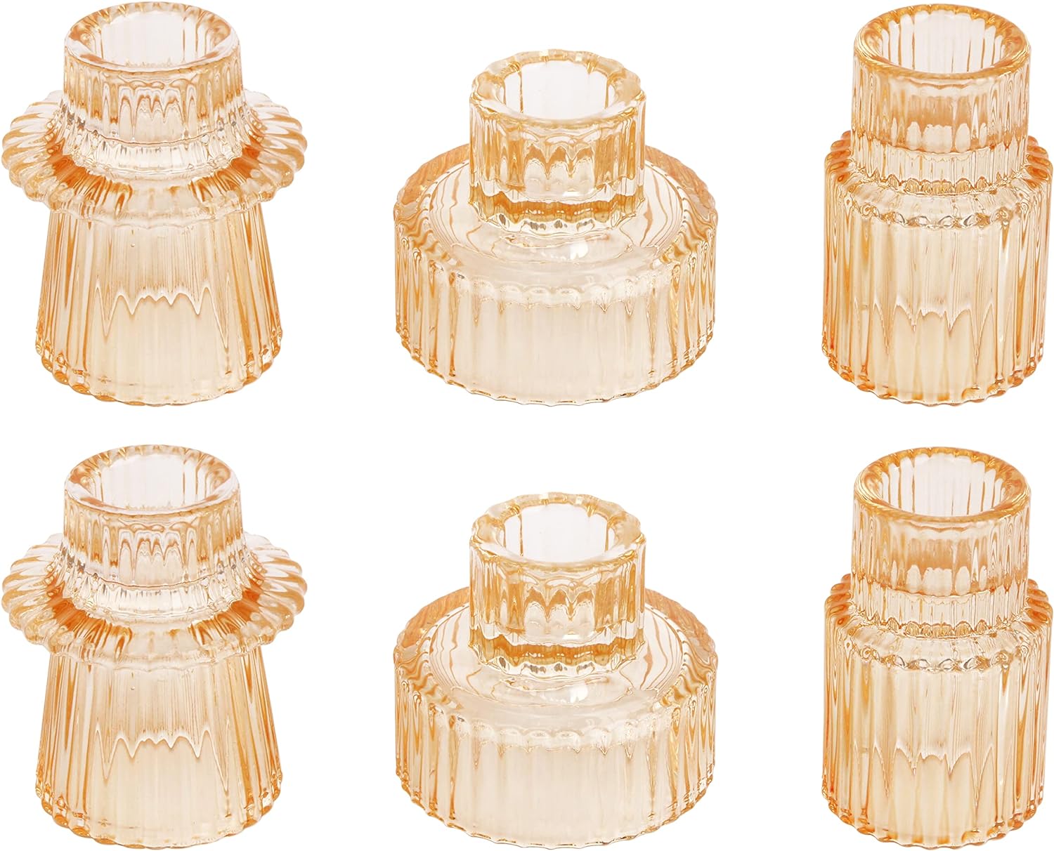 Vixdonos Taper Glass Candlestick Holders Tealight Candle Holders for Table Centerpieces, Wedding Decor and Dinner Party (3 Pcs, Amber) - Grand Goldman
