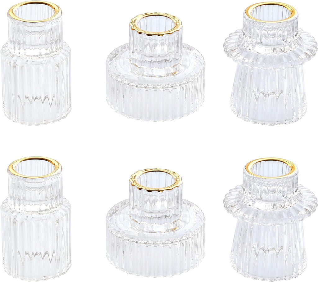 Vixdonos Taper Glass Candlestick Holders Tealight Candle Holders for Table Centerpieces, Wedding Decor and Dinner Party (3 Pcs, Amber) - Grand Goldman