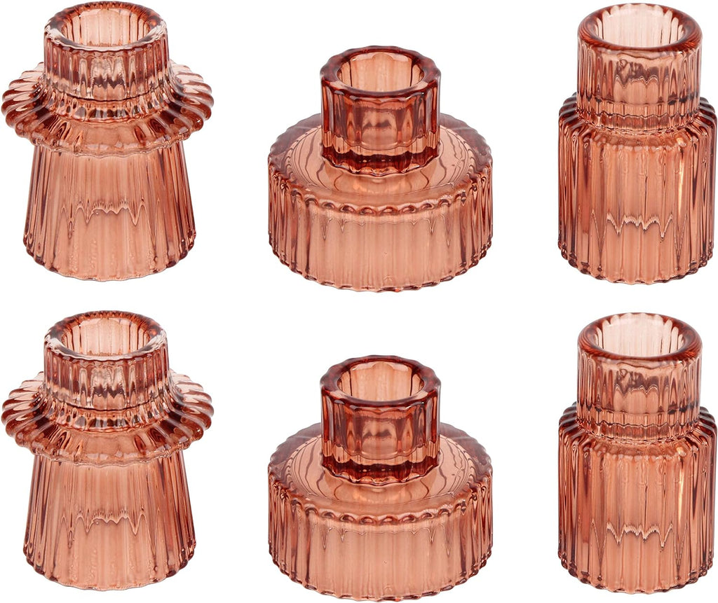 Vixdonos Taper Glass Candlestick Holders Tealight Candle Holders for Table Centerpieces, Wedding Decor and Dinner Party (3 Pcs, Amber) - Grand Goldman