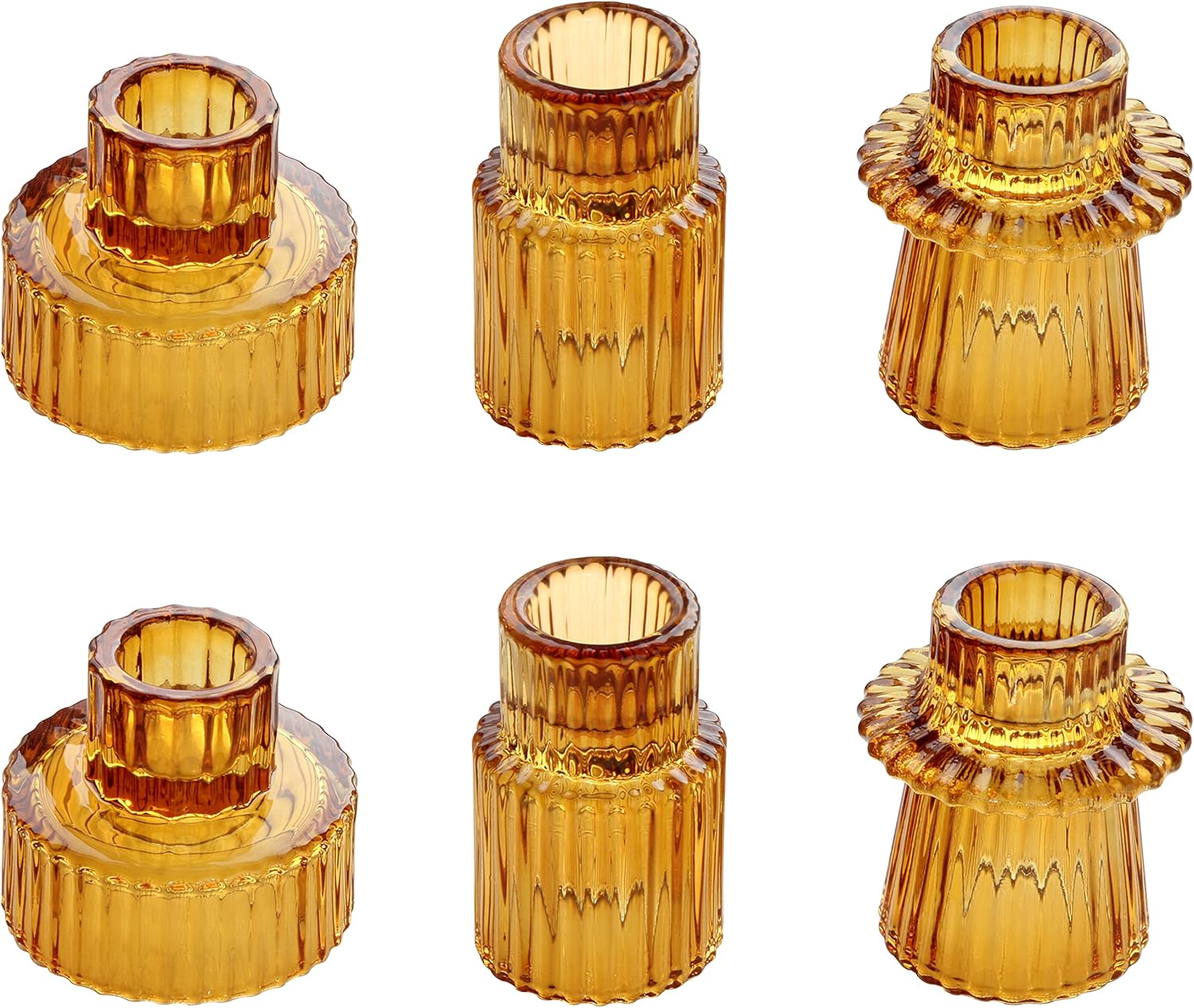 Vixdonos Taper Glass Candlestick Holders Tealight Candle Holders for Table Centerpieces, Wedding Decor and Dinner Party (3 Pcs, Amber) - Grand Goldman