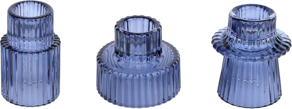 Vixdonos Taper Glass Candlestick Holders Tealight Candle Holders for Table Centerpieces, Wedding Decor and Dinner Party (3 Pcs, Amber) - Grand Goldman