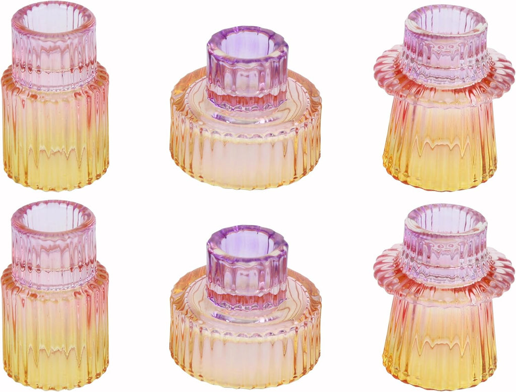 Vixdonos Taper Glass Candlestick Holders Tealight Candle Holders for Table Centerpieces, Wedding Decor and Dinner Party (3 Pcs, Amber) - Grand Goldman