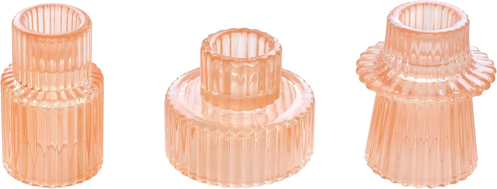 Vixdonos Taper Glass Candlestick Holders Tealight Candle Holders for Table Centerpieces, Wedding Decor and Dinner Party (3 Pcs, Amber) - Grand Goldman