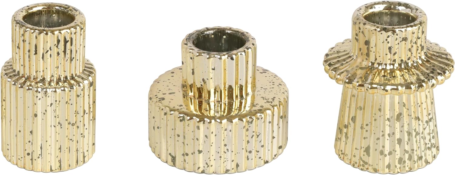 Vixdonos Taper Glass Candlestick Holders Tealight Candle Holders for Table Centerpieces, Wedding Decor and Dinner Party (3 Pcs, Amber) - Grand Goldman