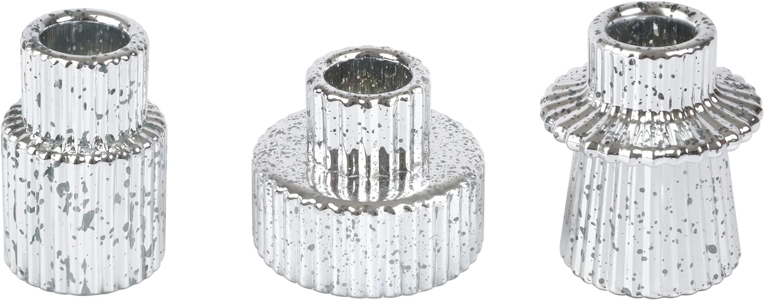 Vixdonos Taper Glass Candlestick Holders Tealight Candle Holders for Table Centerpieces, Wedding Decor and Dinner Party (3 Pcs, Amber) - Grand Goldman