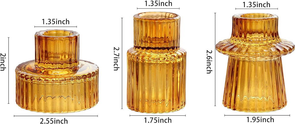 Vixdonos Taper Glass Candlestick Holders Tealight Candle Holders for Table Centerpieces, Wedding Decor and Dinner Party (3 Pcs, Amber) - Grand Goldman