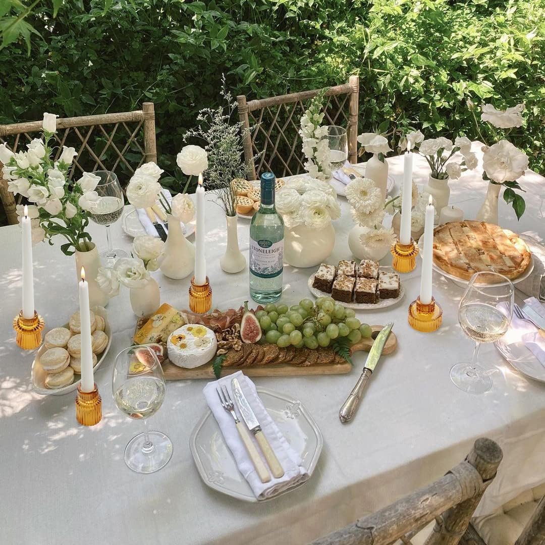 Vixdonos Taper Glass Candlestick Holders Tealight Candle Holders for Table Centerpieces, Wedding Decor and Dinner Party (3 Pcs, Amber) - Grand Goldman