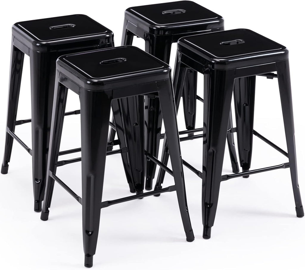 Vogue Furniture Direct 24" Bar Stools Black Backless Metal Barstools Indoor-Outdoor Counter Height Stools with Square Seat, Set of 2 - VF1571001 - Grand Goldman