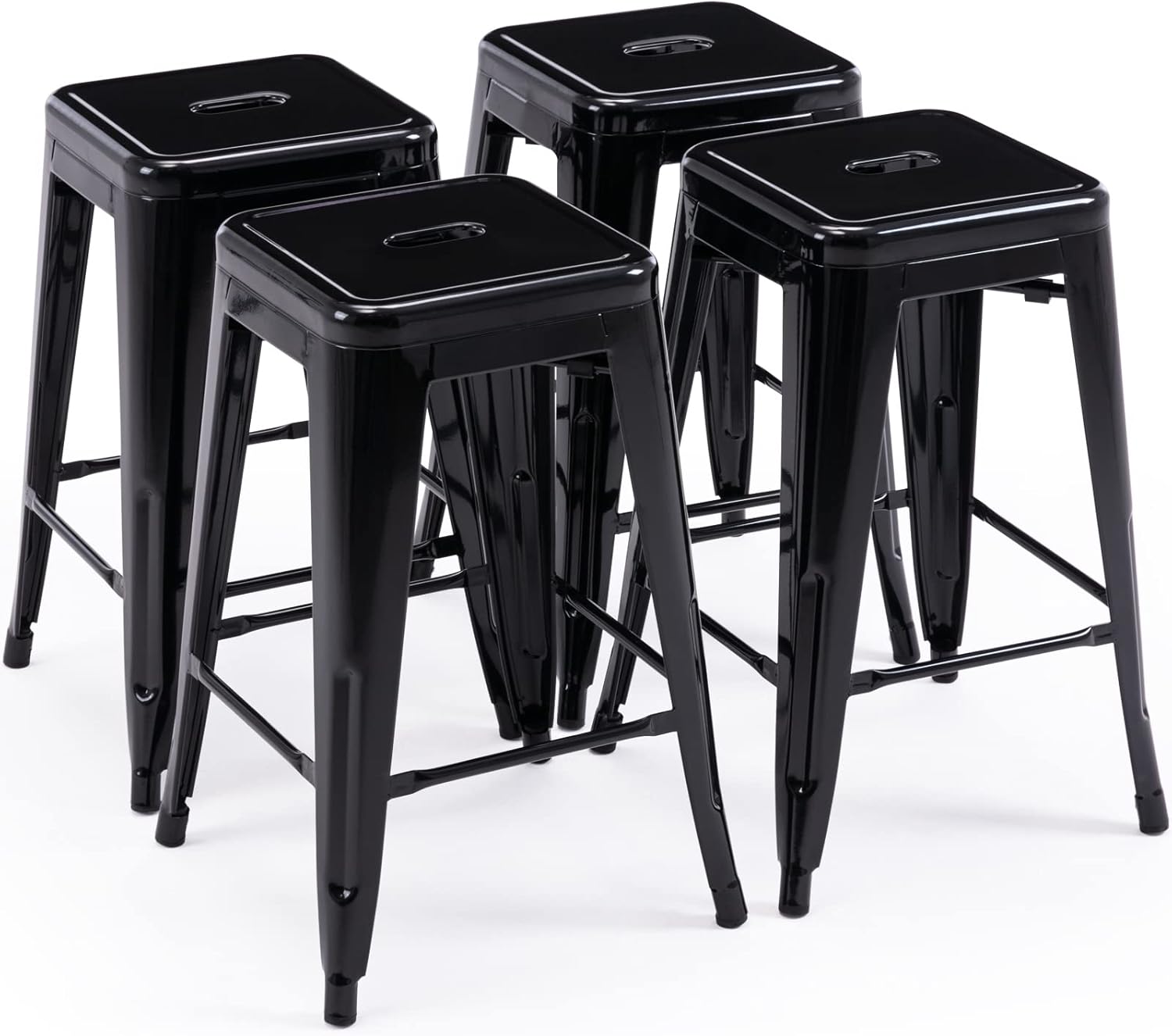 Vogue Furniture Direct 24" Bar Stools Black Backless Metal Barstools Indoor-Outdoor Counter Height Stools with Square Seat, Set of 2 - VF1571001 - Grand Goldman