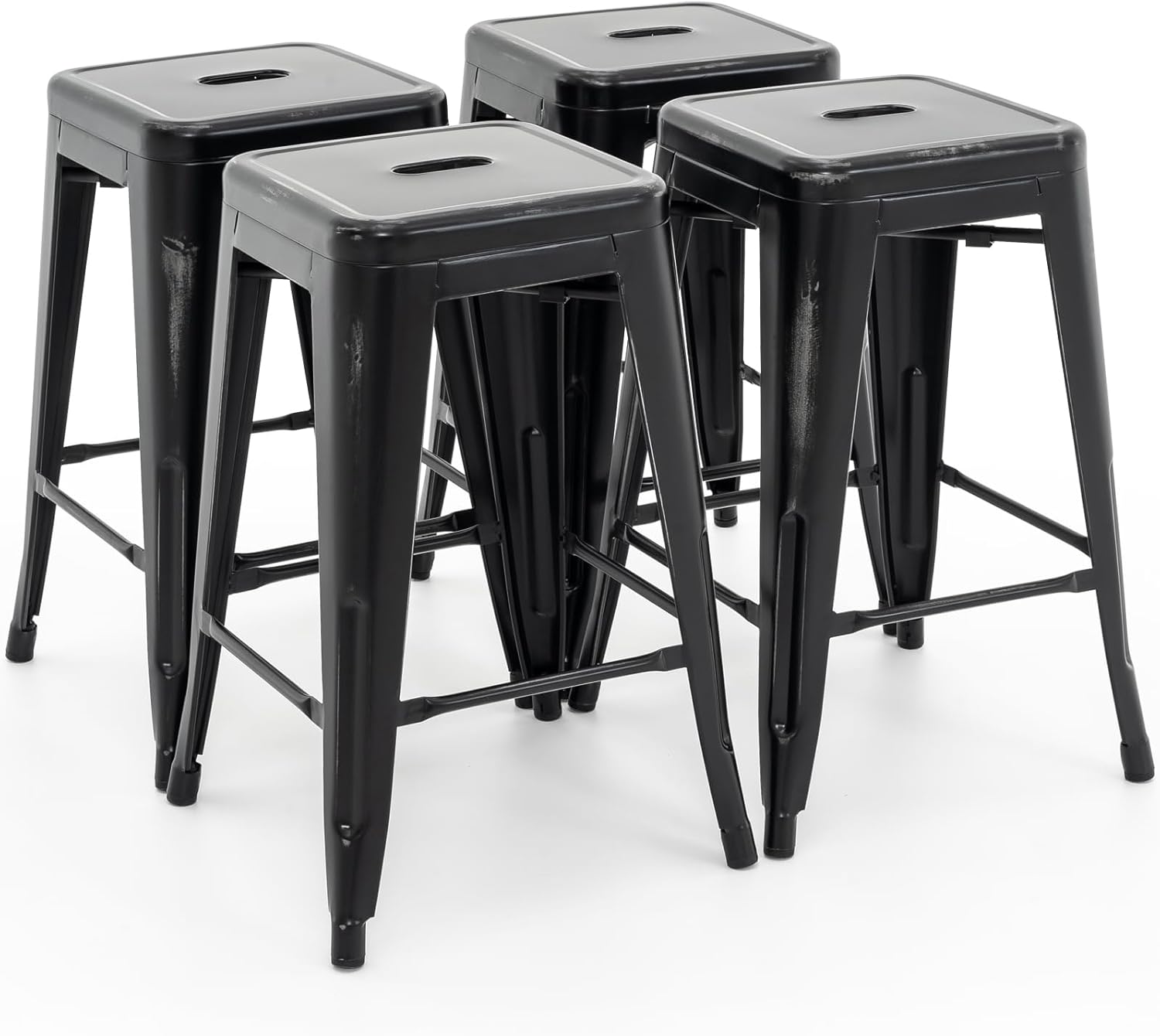 Vogue Furniture Direct 24" Bar Stools Black Backless Metal Barstools Indoor-Outdoor Counter Height Stools with Square Seat, Set of 2 - VF1571001 - Grand Goldman